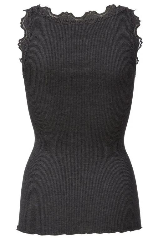 Silketop | ROSEMUNDE Ikonisk top blonder, 5205 dark grey melange