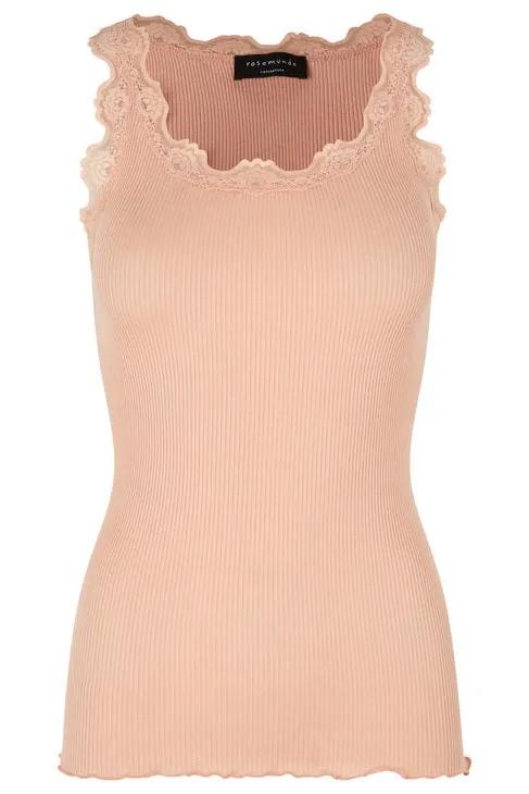 Rosemunde | Silketop | RWBabette SL U-neck Long Lace Top, 5205 light rose