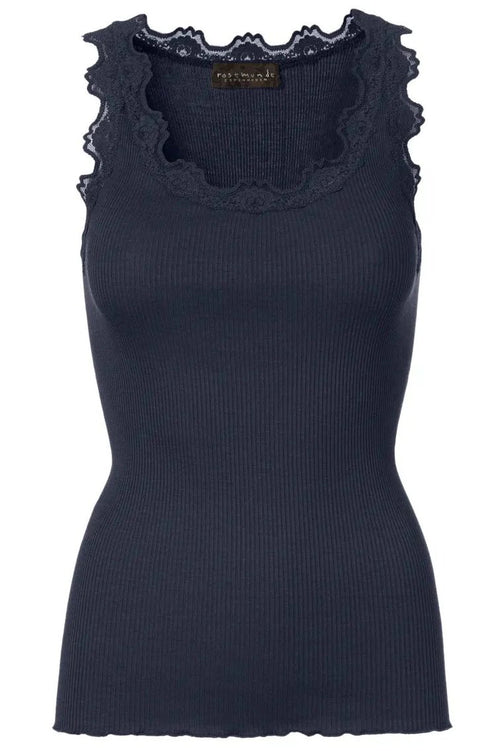 Rosemunde | Silketop | RWBabette SL U-neck Long Lace Top, 5205 navy