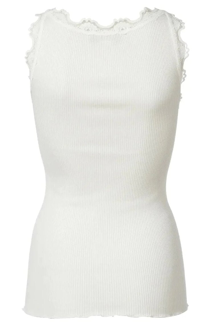 Silketop | ROSEMUNDE Ikonisk top med blonder, 5205 new white