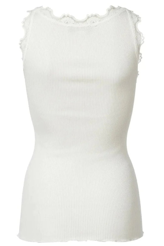 Silketop | ROSEMUNDE Ikonisk top med blonder, 5205 new white