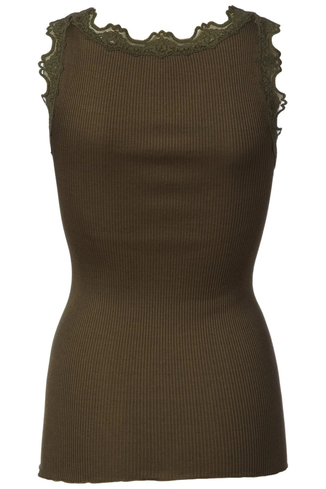 Silketop | ROSEMUNDE Tanktop med blonder, olive night