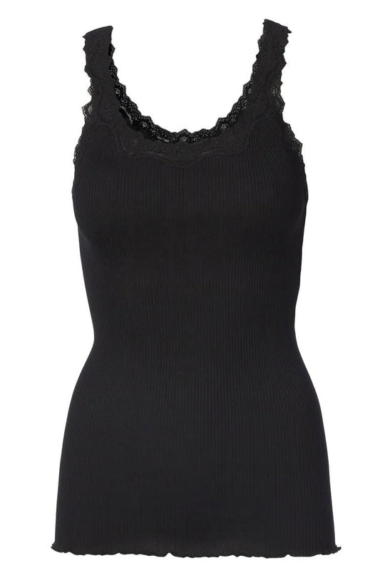 Silketop | ROSEMUNDE Tanktop med blonder, black