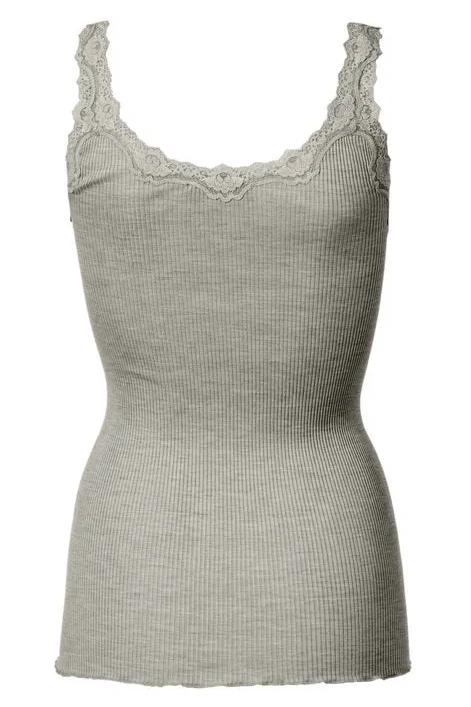 Silketop | ROSEMUNDE Tanktop med blonder, light grey