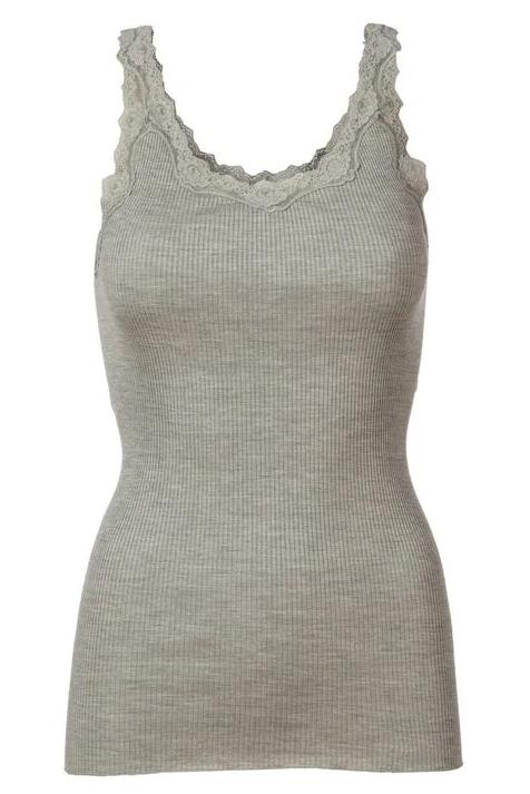 Silketop | ROSEMUNDE Tanktop med blonder, light grey