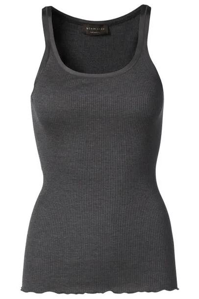 Rosemunde | Silketop | RWBelle Silk U-neck Strap Elastic Top, 5182 Dark grey melange