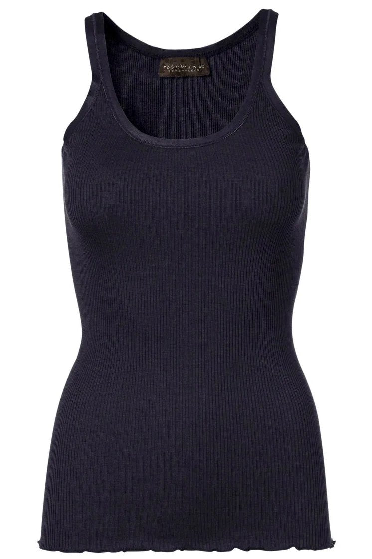 Silketop |  ROSEMUNDE Top med rund halsudskæring, navy suede