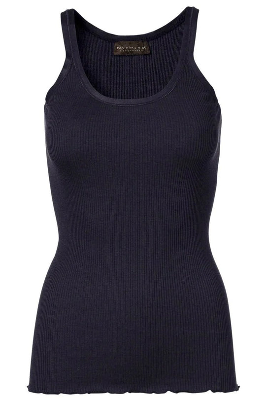 Silketop |  ROSEMUNDE Top med rund halsudskæring, navy suede