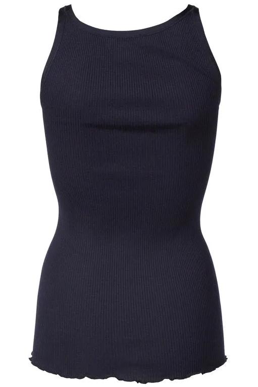 Silketop |  ROSEMUNDE Top med rund halsudskæring, navy suede