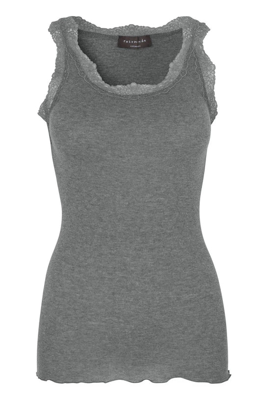 Top | ROSEMUNDE Wool Top, ikonisk uldtop med blonder i grå