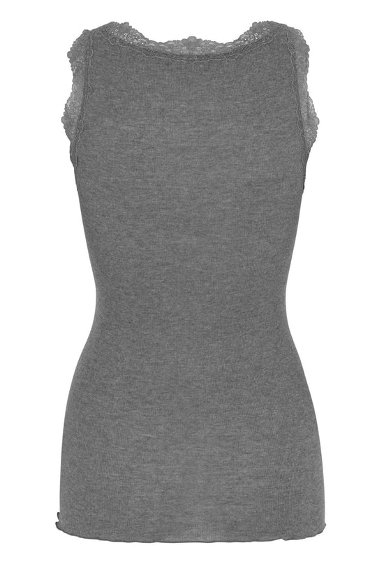 Top | ROSEMUNDE Wool Top, ikonisk uldtop med blonder i grå