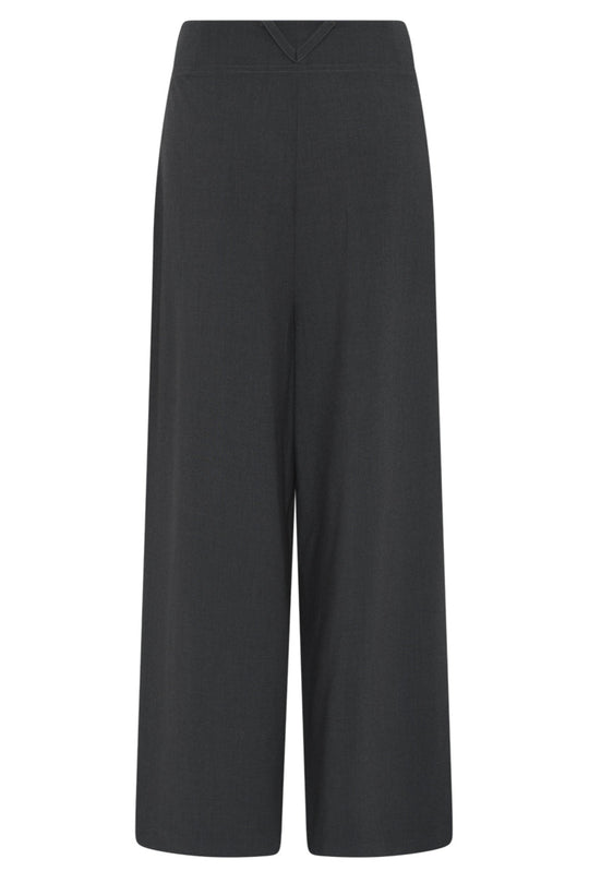 La Rouge Trine Pants i dark grey – elegante bukser med høj talje, brede ben, pressefolder, bæltestropper og skjult lukning.