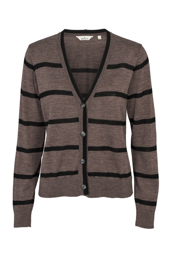 Cardigan | Basic Apparel Vera Stripe, brown melange/black