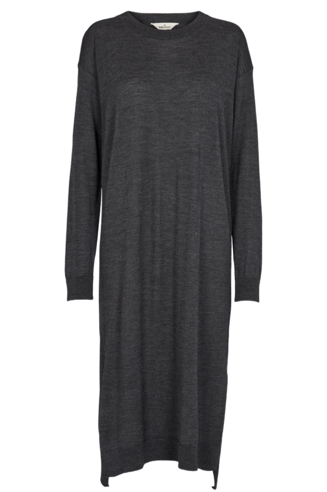 Basic Apparel Vera Long Dress i dark grey melange - Lang kjole i 100% merinould