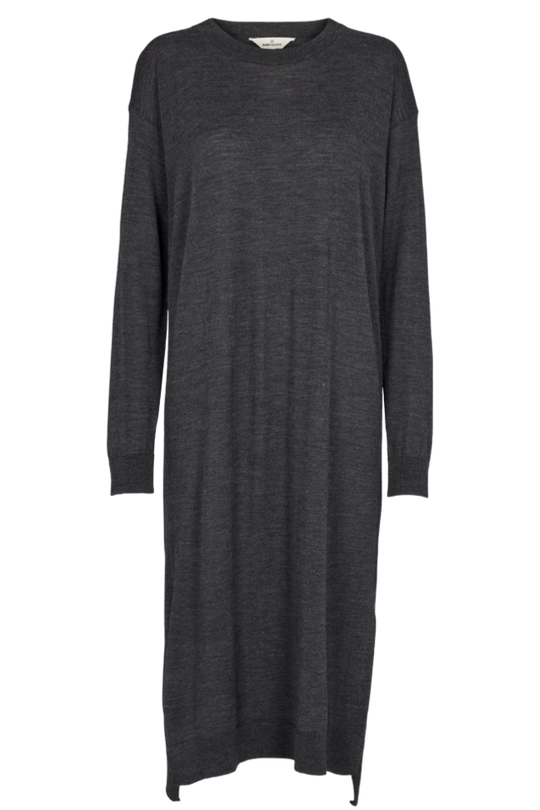 Basic Apparel Vera Long Dress i dark grey melange - Lang kjole i 100% merinould