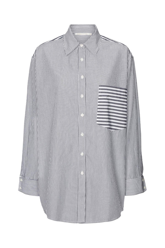 Skjorte | Rabens Saloner Willa Double Stripe Collared Shirt, midnight combi
