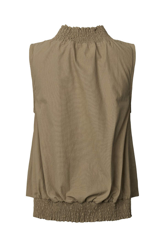 Rabens Saloner Fiola Poplin Heavy Shirring Top i blød bomuld – let sommertop med smock-detaljer og afslappet pasform.