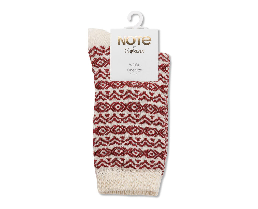 Note by Syversen | Strømper | Wool pattern, offwhite/ burgundy
