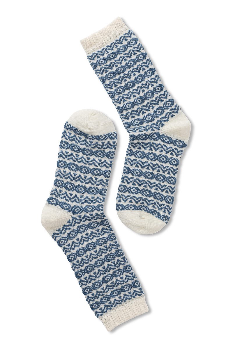 Note by Syversen | Strømper | Wool pattern, offwhite/ jeansblue