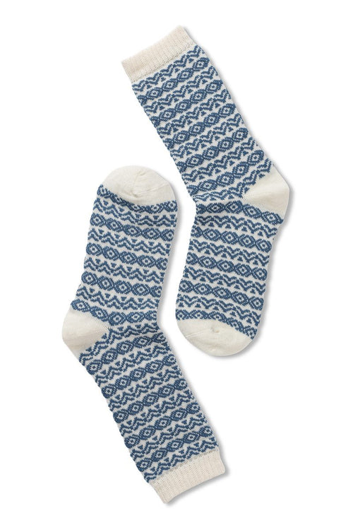 Note by Syversen | Strømper | Wool pattern, offwhite/ jeansblue