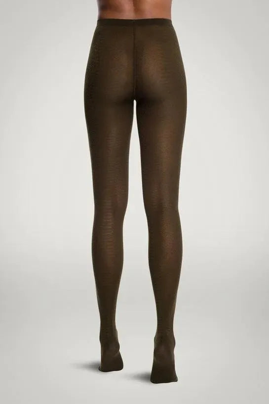 Wolford | Strømpebukser | Croco Jacquard, dark earth green