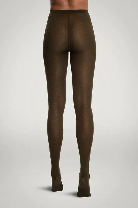 Wolford | Strømpebukser | Croco Jacquard, dark earth green