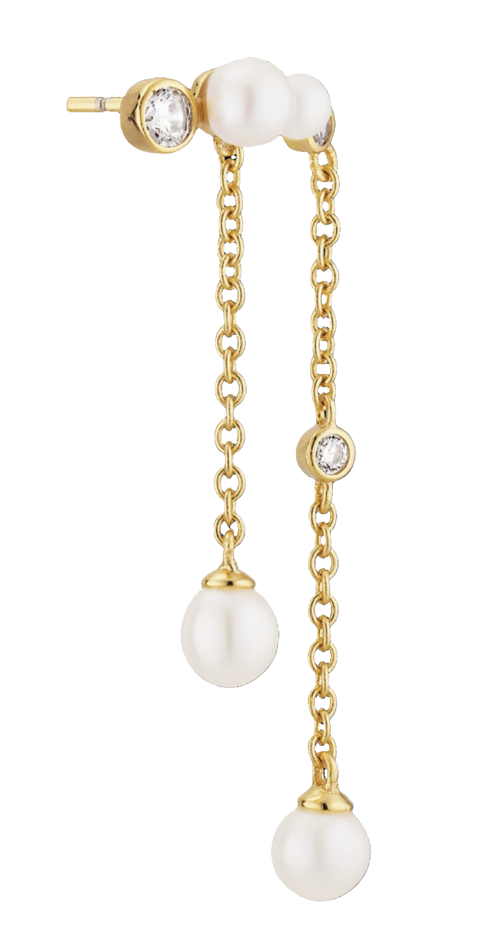 Højre Alura Eclipse Ørestik 33 i 18K guldbelagt sterlingsølv med ferskvandsperler og facetslebne zirkoner. Sælges enkeltvis.