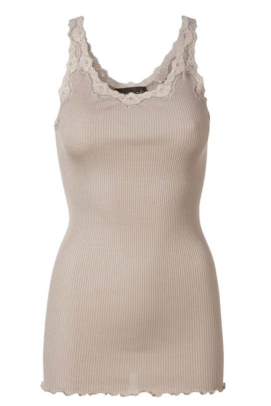 Rosemunde | Silketop | Tanktop med blonder, 5357 cacao
