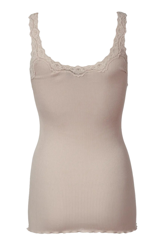 Rosemunde | Silketop | Tanktop med blonder, 5357 cacao
