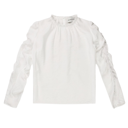 Munthe Seima Bluse i Hvid - Elegant Bluse med Flæse- og Snøre Detaljer