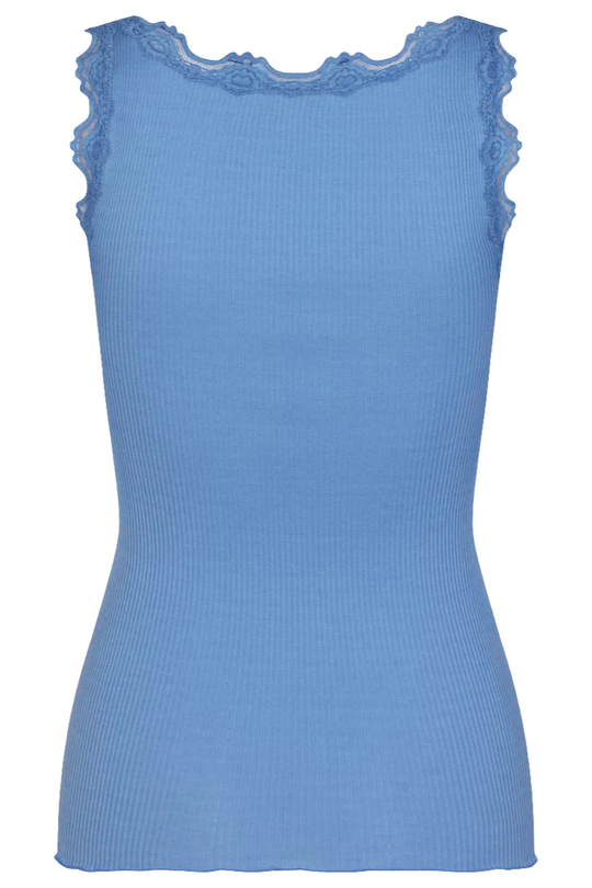 Rosemunde | Silketop | RWBabette SL U-neck Long Lace Top, 5205 blue heaven