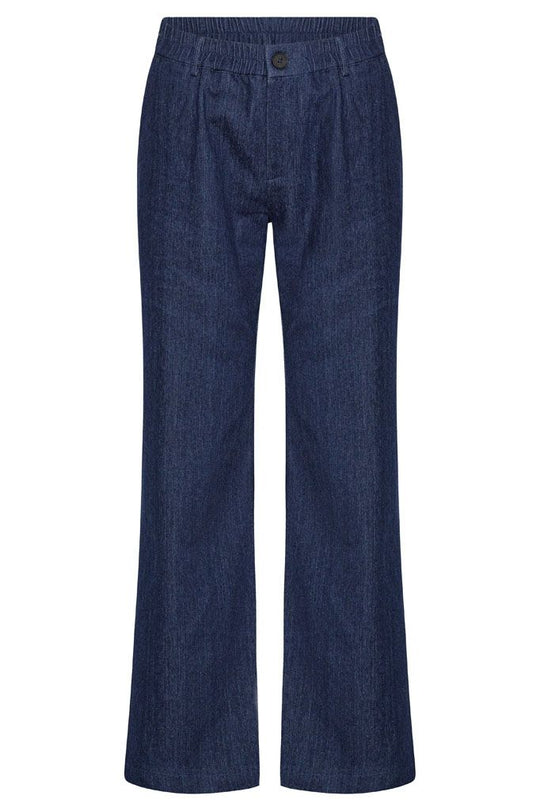 Continue Roberta Jeans i solid blue – jeans med vide ben og elastik i taljen. Strækbar kvalitet for komfort.