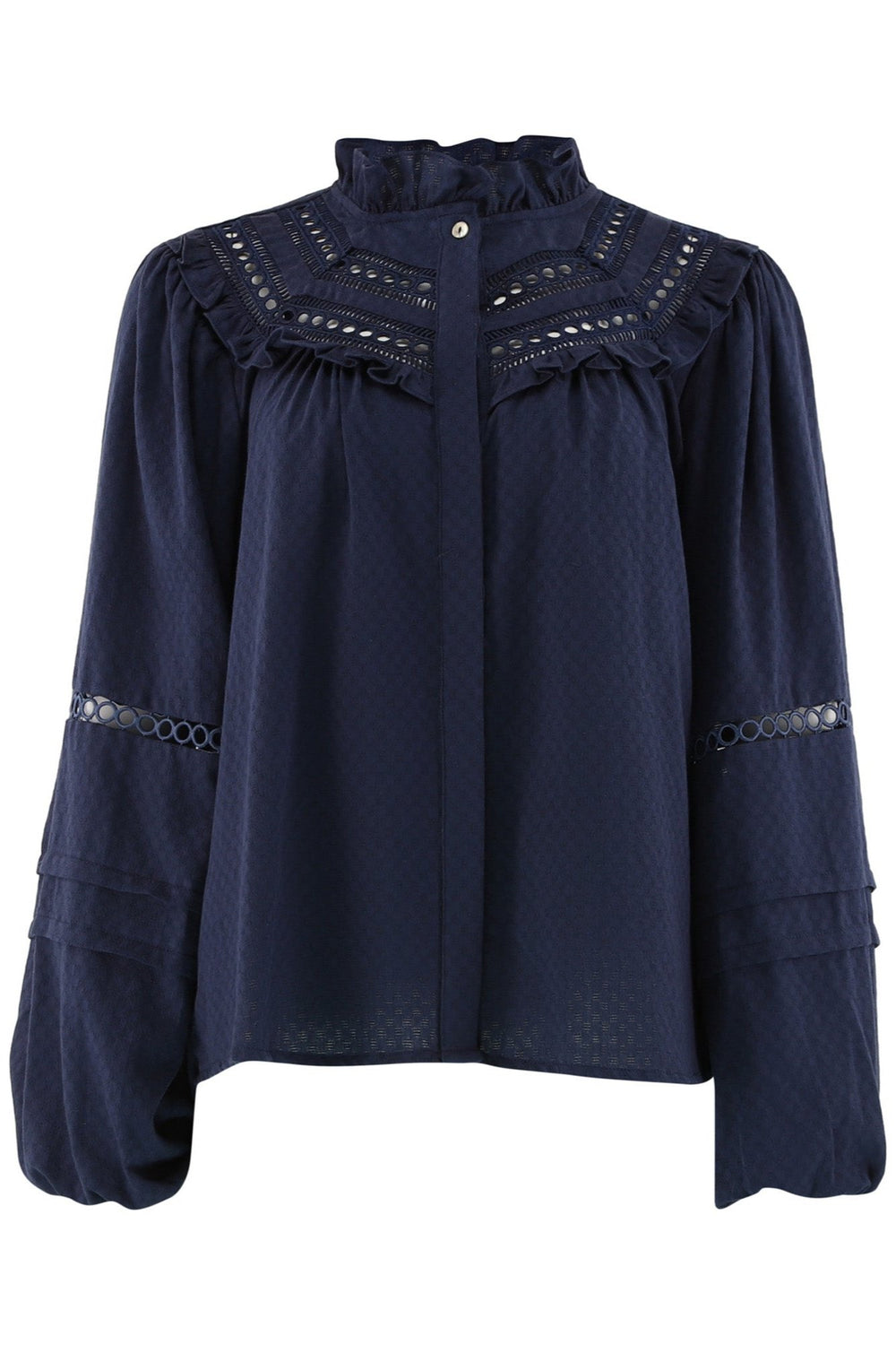 Continue Sienna EMB Skjorte – Feminin Elegance i Navy Blå