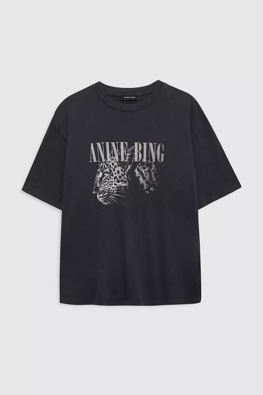 Anine Bing Cohen Tee i washed black – T-shirt i 100% økologisk bomuld med boxy pasform og vintage-look.