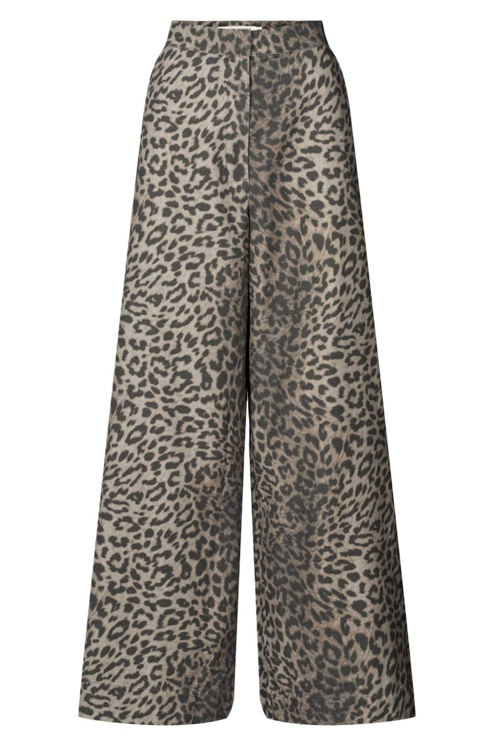 Rabens Saloner Inja Bukser – elegante bukser med leopardprint, bredde ben og tætsiddende talje.