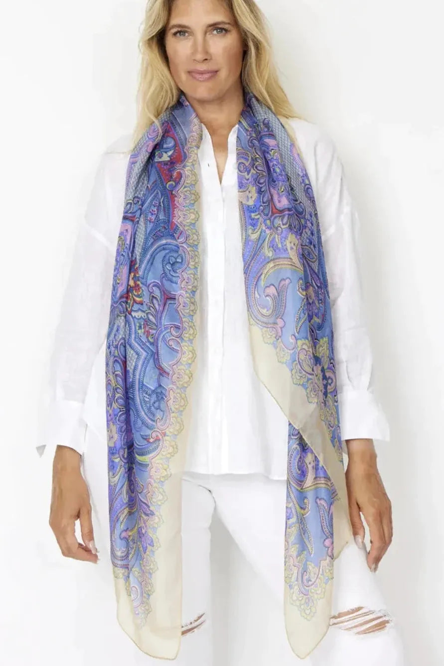 uøkonomisk Booth gennemførlig SHOP Silketørklæde | BELLA BALLOU Royal Paisley Silk Scarf, blå/lilla –  Cassandra