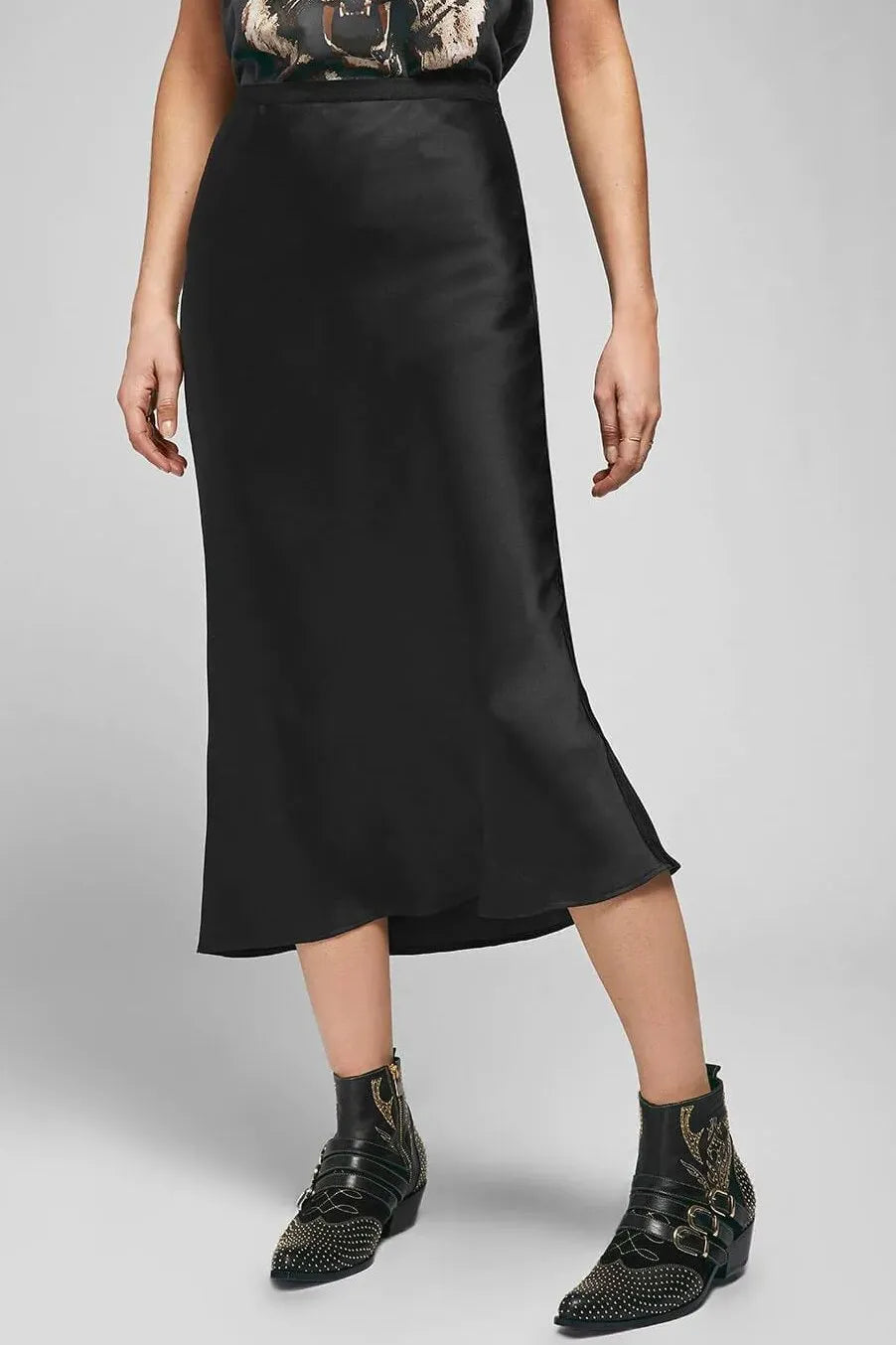 nederdel | Bar Silk Skirt skinnende 100% silke, black