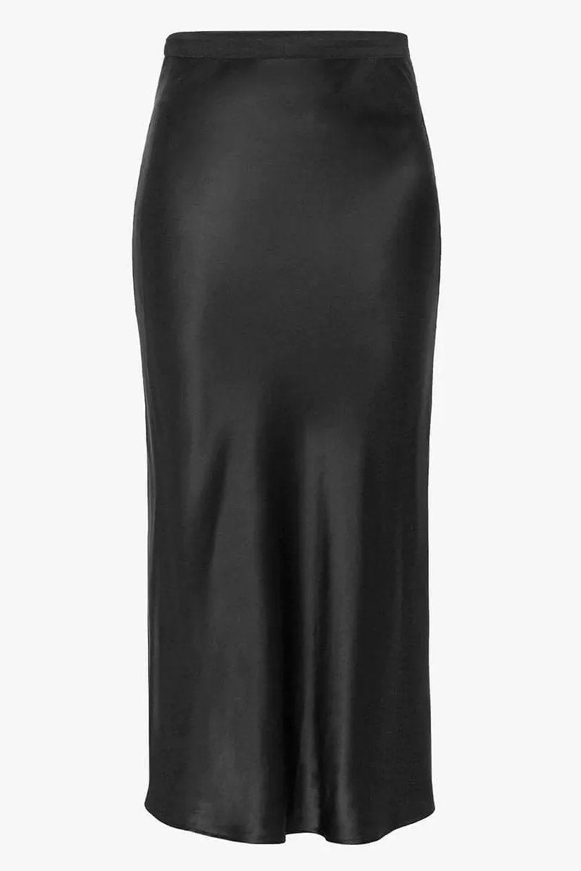 nederdel | Bar Silk Skirt skinnende 100% silke, black