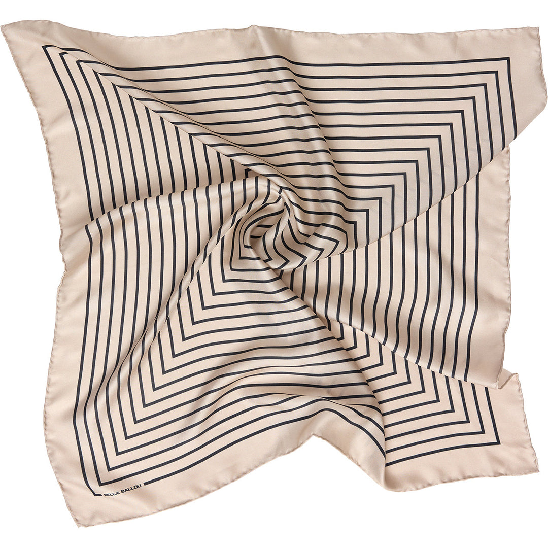 Bella Ballou | Silketørklæde | Graphic stripes silk scarf, creme/black