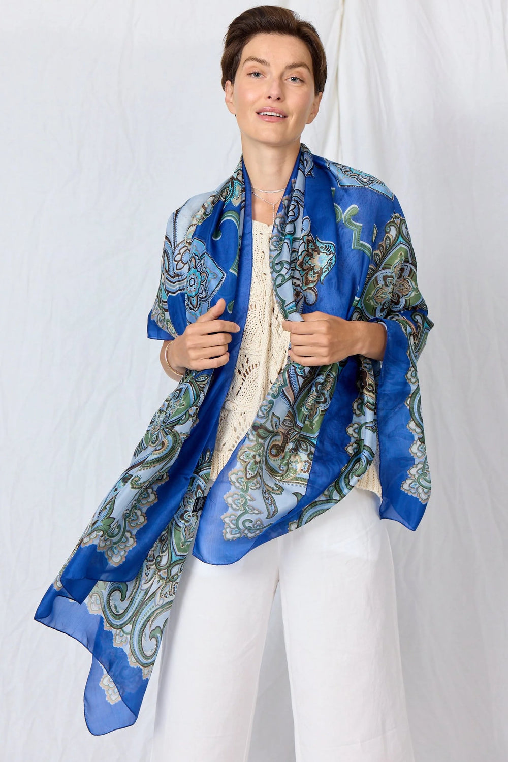 Bella Ballou | Silketørklæde | Royal paisley silk scarf, blue/ green