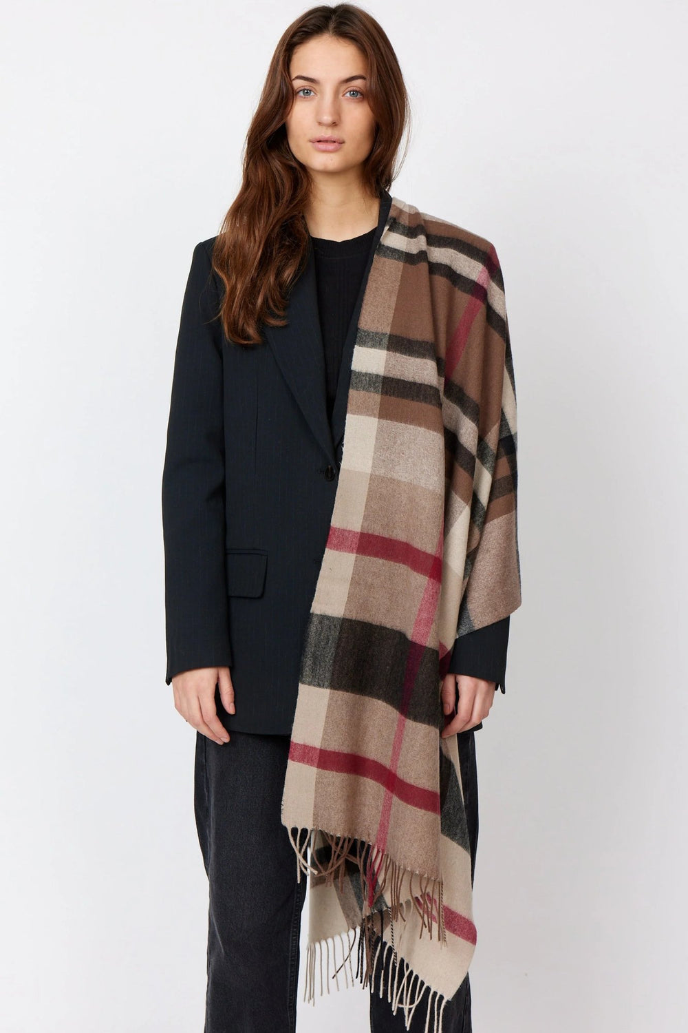 Tørklæde | Bella Ballou Check it out wool scarf, taupe/wine