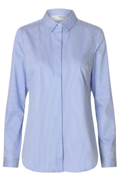 Selected Femme | Skjorte | Romie Striped Fitted Shirt, dusty blue/stripes bright white