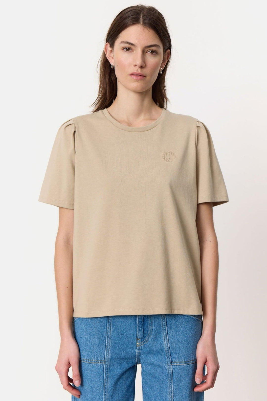 Leveté Room LR-Isol 1 T-shirt i Plaza Taupe -Jersey T-shirt med Pufærmer