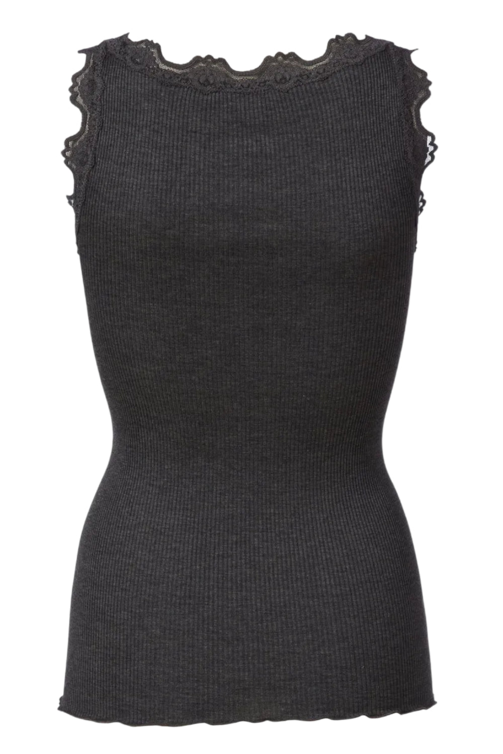Rosemunde | Silketop | RWBabette SL U-neck Lace Top, 5405 dark grey melange