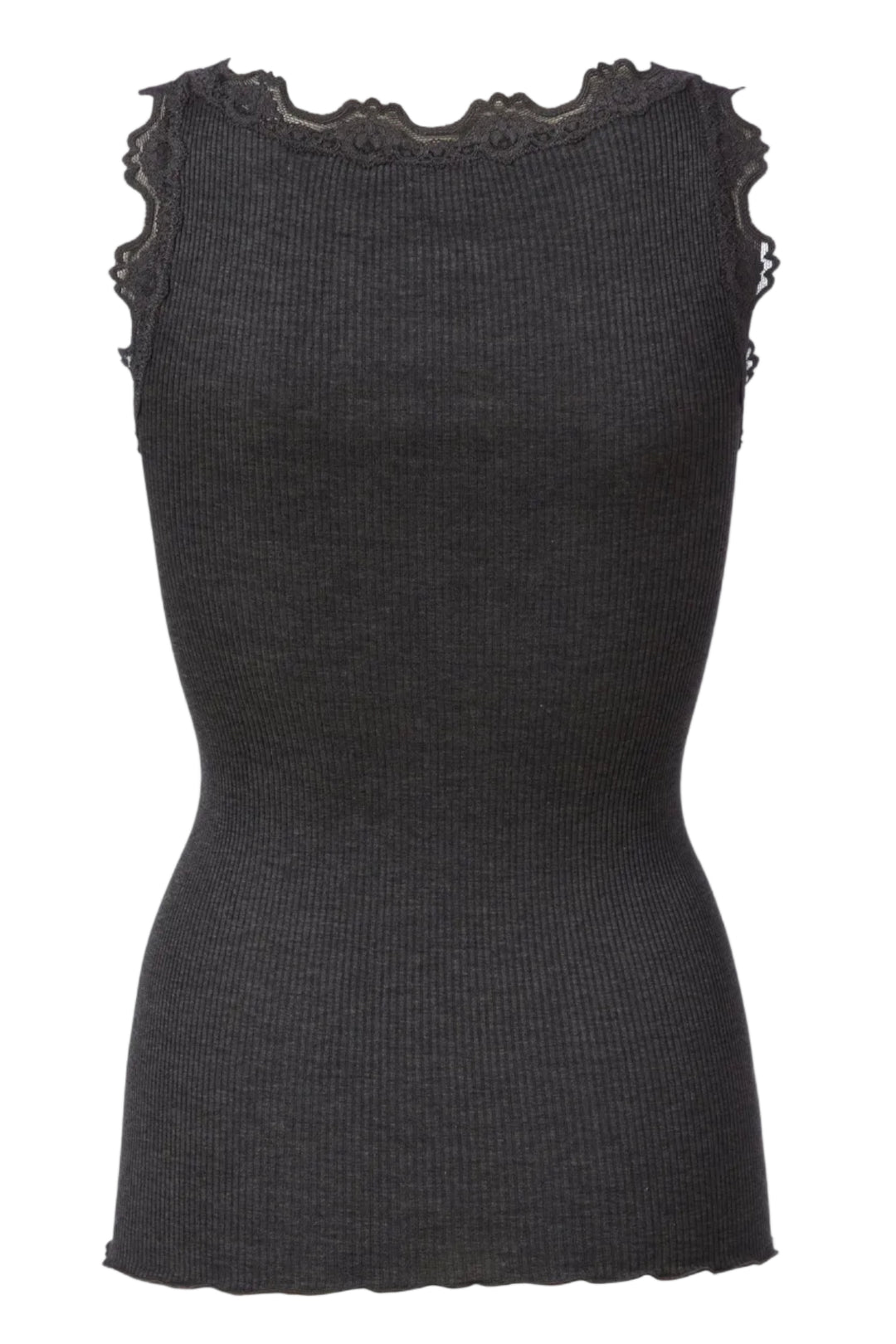 Rosemunde | Silketop | RWBabette SL U-neck Lace Top, 5405 dark grey melange