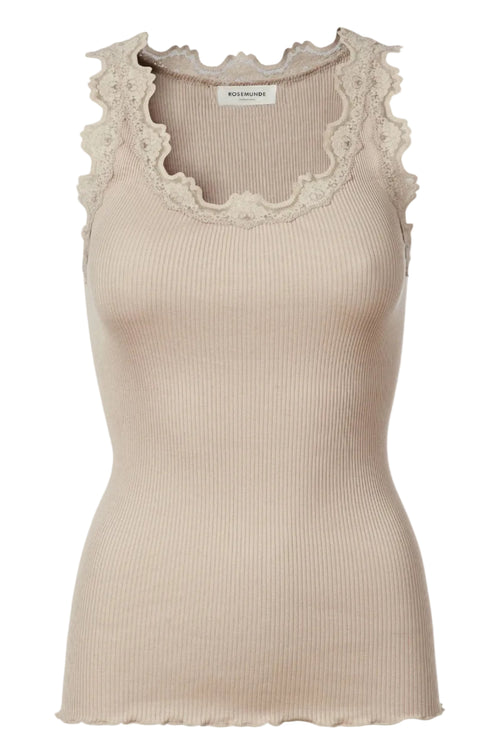 Rosemunde | Silketop | RWBabette SL U-neck Lace Top, 5405 cacao
