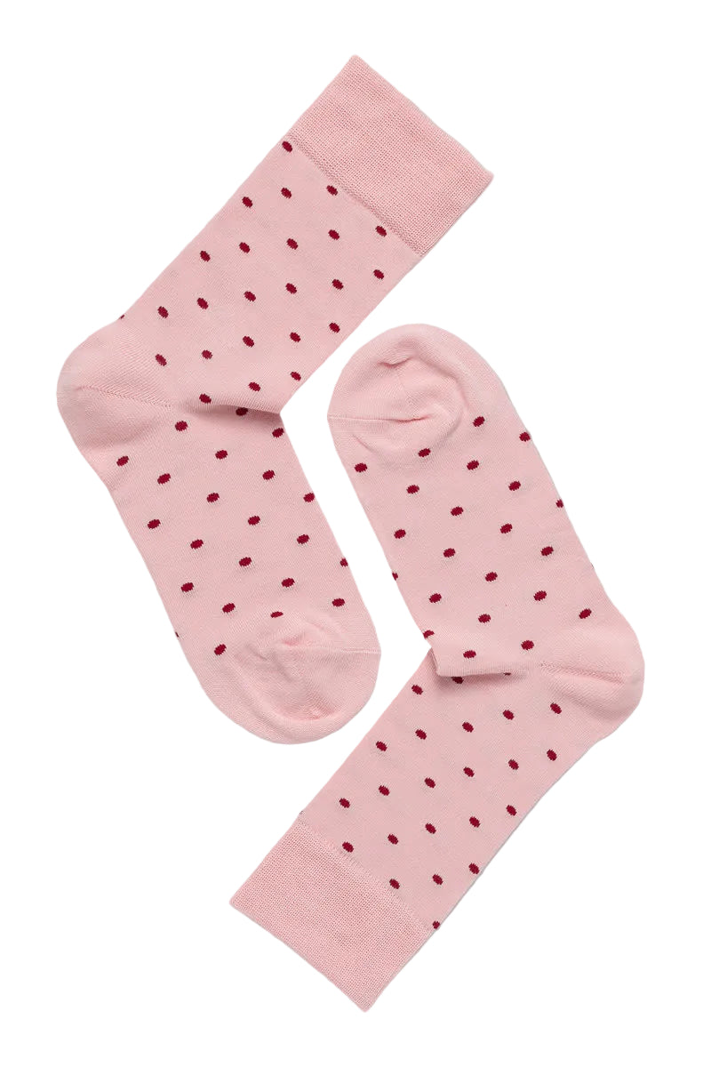 Note by Syversen bambusstrømper med pink og røde prikker.