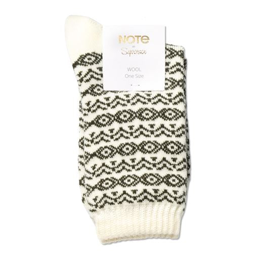 Note by Syversen | Strømper | Wool pattern, offwhite/olive