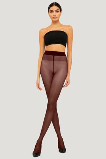 Wolford Satin Touch 20 Tights i Midnight Red – semi-transparente strømpebukser med blød satin-touch kvalitet og komfortabel elastik i linningen.

