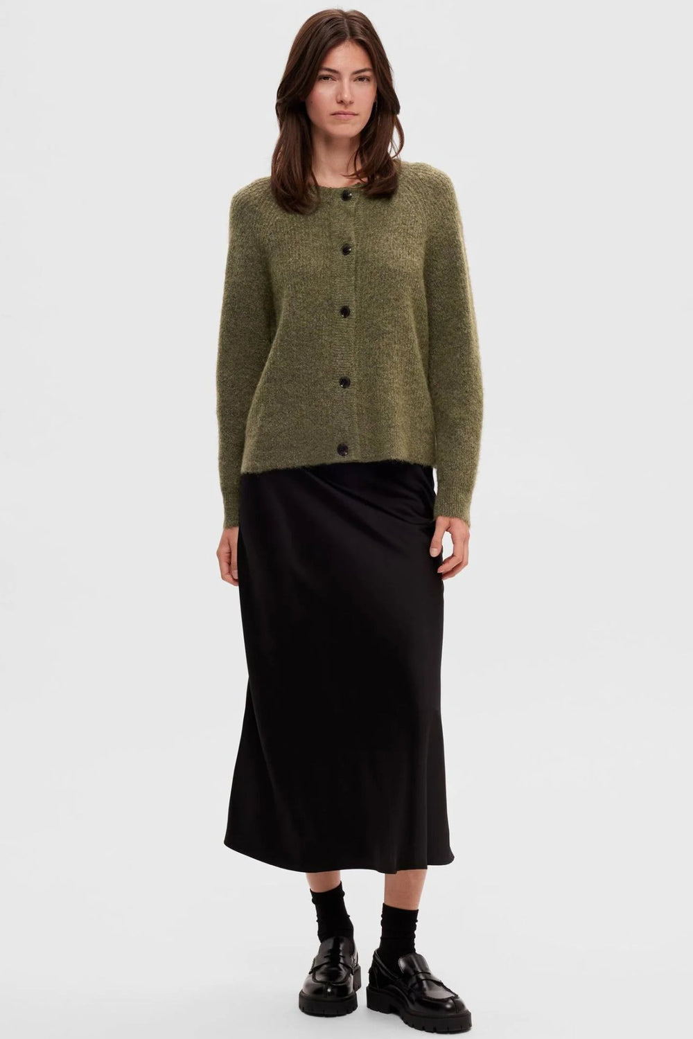 Cardigan | Selected Femme Lulu ls knit short, dusky green